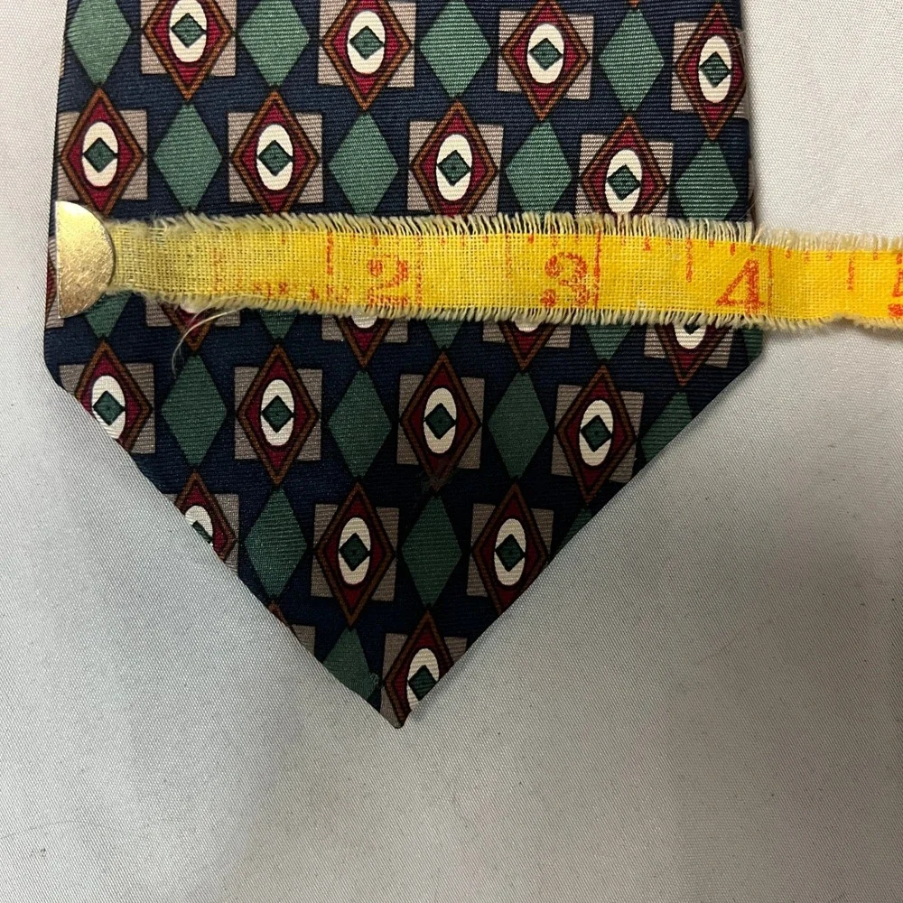 Albert Nipon‎ Silk Tie Geometric Retro Diamond Pattern Navy Green Burgundy Men
